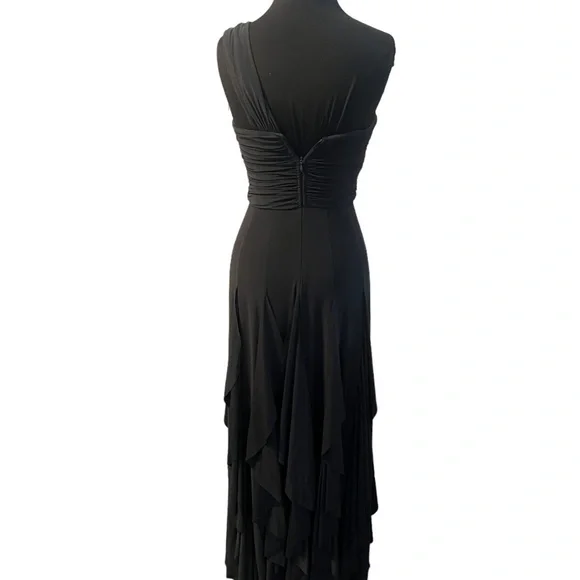 Betsy &‎ Adam Ruffle One Shoulder Women's Dress With rhinestone Accents, Size 4